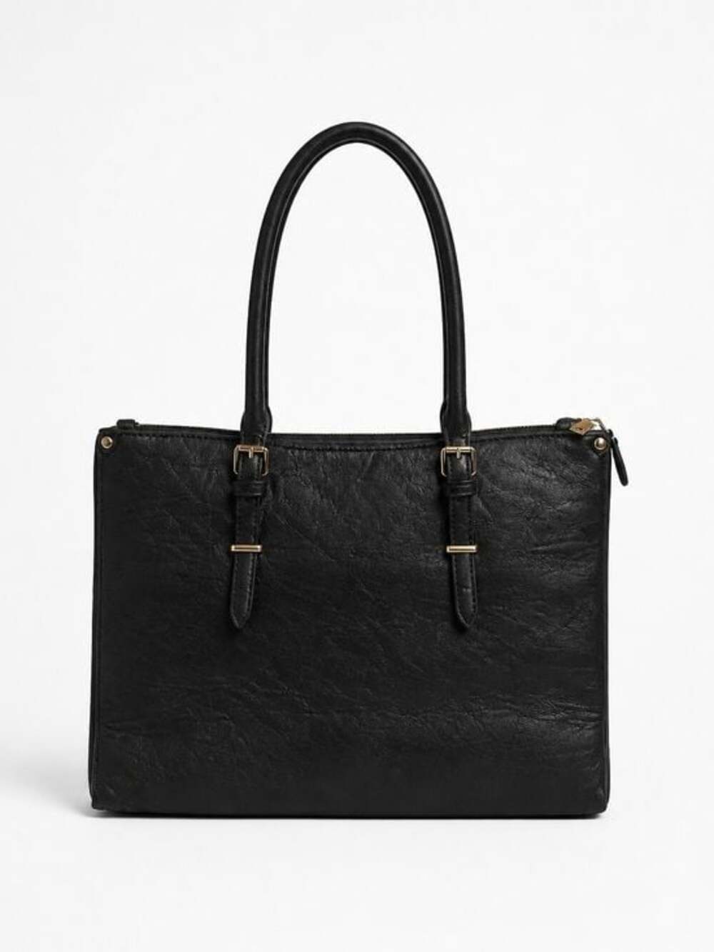 Classic Black Leather Tote Bag - Structured Everyday Carry